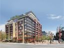Renderowanie architektoniczne proponowanej nowej inwestycji Beedie Group pod adresem 105 Keefer w Kolumbii w Chinatown w Vancouver w 2016 r. Najnowsza aplikacja Beedie jest podobna do dziewięciopiętrowego budynku mieszkalnego, który został odrzucony w 2017 r. przez radę dyrektorów, który stwierdził, że było nieadekwatne do kontekstu sąsiedztwa.