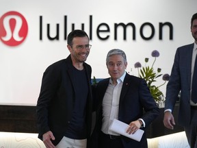 Lululemon CEO Calvin McDonald, left, Minister Science and Industry, Francois-Philippe Champagne