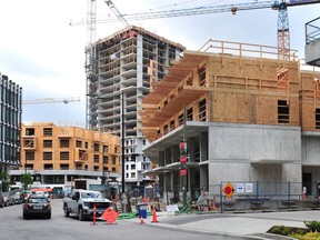 Housing under construction in the River District in Vancouver.