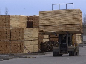 Lumber being moved at a B.C. sawmill.