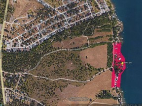 The Okanagan Indian Band has expanded an evacuation order for the community of Parker Cove to include beach front properties marked in red on this map.