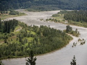 FILE PHOTO: The Fraser River is seen between Hope and Agassiz, B.C., on Monday, July 6, 2020. Parts of British Columbia's Interior region remain under a flood watch as warm weather over the weekend melted snow and more rain is forecast in some communities.