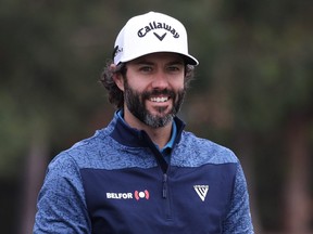 Adam Hadwin is seen on the driving range during a practice round.