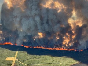 Aerial view of the Donnie Creek Wildfire is shown in this handout image provided by the BC Wildfire Service.
