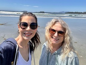 American tourists Melissa Noor (left) and mother, Carole Bonham, are stuck in Tofino after Highway 4 was closed due to the threat of the Cameron Bluffs wildfire.