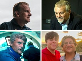 The people on board the Titan submersible, clockwise from top left: Hamish Harding, Paul Henry Nargeolet, Shahzada Dawood and his son Suleman, and Stockton Rush.