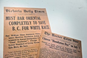 Newspaper clipping, part of the exhibition commemorating 100 years since the passing of the 1923 Chinese Exclusion Act.