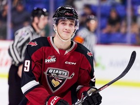Samuel Honzek is pictured as a member of the Vancouver Giants of the WHL last season.