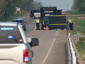 Edmonton Police investigate a fatal crash in the early hours of June 11, 2023, on Ellerslie Road just west of 17 Street.