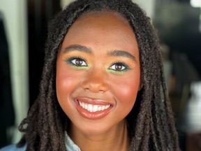 Nadia Albano created this green makeup look on her client Nyema.