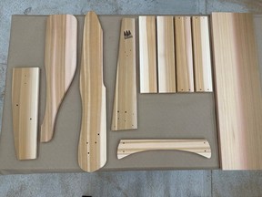 Adirondack chair pieces cut and shaped by hand by Rick Jamieson of Tofino Woodshop.