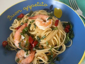 Shrimp and spaghetti aglio e olio.