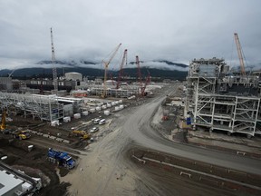 The LNG Canada industrial energy project is seen under construction in Kitimat, B.C., on Wednesday, Sept. 28, 2022. Employees at a lodge housing workers for the facility have won a 40-per-cent wage increase, averting a strike.