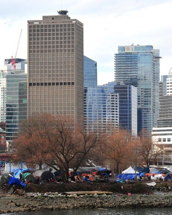 tent city at crab park in vancouver.