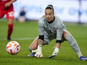 Canada has a proud record of goalkeeping excellence, Kailen Sheridan continues the tradition of safe hands. Sheridan, shown during a friendly soccer international between Canada and Australia in Sydney, Australia, Tuesday, Sept. 6, 2022, is Canada's undisputed No. 1 at the FIFA Women's World Cup.