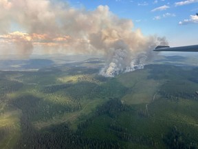 A wildfire located north of Gibraltar Mine, approximately 20 kilometres south of Kersley, B.C., is shown in this handout image provided by the BC Wildfire Service. Fire and emergency management officials are set to provide an update on the state of wildfires around British Columbia, as recent rains have offered some reprieve but several blazes still threaten communities.