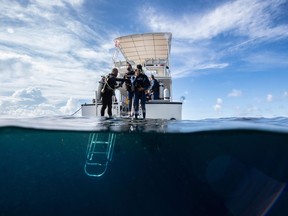 Scuba diving requires strict timekeeping on land and in the water. Divers are pictured in The Bahamas.