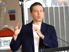 Conservative Party of Canada Leader Pierre Poilievre at a press conference in Sudbury, Ont. in July.