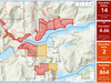 Screenshot shows areas of evacuation orders areas and alerts in the Columbia Shuswap Regional District on Aug. 20, 2023.