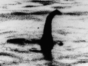 FILE - This undated file photo shows a shadowy shape that some people say is a the Loch Ness monster in Scotland, later debunked as a hoax. Mystery-hunters converged on a Scottish lake on Saturday, Aug. 26, 2023 to hunt for signs of the mythical Loch Ness Monster. The Loch Ness Center said researchers would try to seek evidence of Nessie using thermal-imaging drones, infrared cameras and a hydrophone to detect underwater sounds in the lake's murky waters. (AP Photo/File)