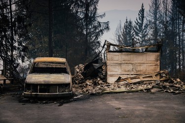 Remains of a destroyed residence from the Adam's Lake Forest Fire (now referred to as Bush Creek fire) in Celista, British Columbia on August 22nd, 2023.
