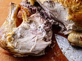 Even fully cooked chicken may appear pink, especially around the dark meat. MUST CREDIT: Photo for The Washington Post by Scott Suchman/food styling for The Washington Post by Carolyn Robb
