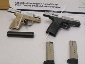 An American man has been charged after allegedly bringing these weapons into Canada at the Sumas border crossing in Abbotsford.