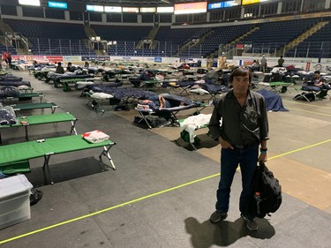 Terry Smith, who's lived in Kelowna for 40 years, was ordered to evacuate and joins fellow evacuees at Prospera Place Aug. 19, 2023 in Kelowna.