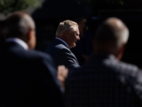 Ontario Premier Doug Ford is introduced during a press conference in Mississauga Friday, Aug. 11, 2023.
