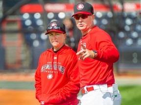 Vancouver Canadians baseball's assistant coach Ashley Stevenson and coach Brent Lavallee.