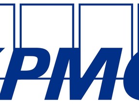 A KPMG logo is shown in a handout. A report by KPMG in Canada says investment in Canadian fintech companies plunged in the first half of the year as valuations fell to levels not seen since the beginning of the pandemic.
