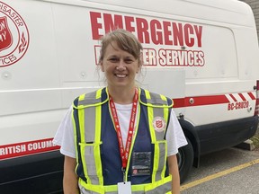 Capt. Jennifer Hansen of the Westside Salvation Army poses for a photo in West Kelowna, B.C. on Friday, August 25, 2023. Hansen says she's been part of a team that has been providing more than 1,000 meals a day at the height of the wildfire.