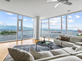 This three-bedroom residence is situated on the 22nd floor of Coal Harbour's Carina building at 1233 West Cordova Street, Vancouver.