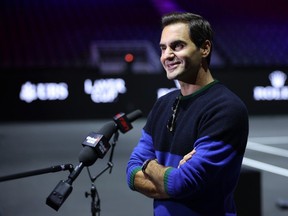 Laver Cup co-founder Roger Federer addresses the media Tuesday at Rogers Arena to talk about the growing stature of tennis.