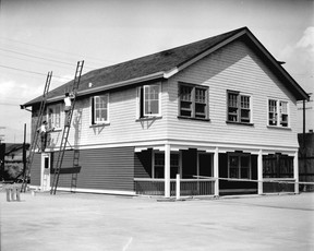 A 1930 photo from the City of Vancouver Archives showing the building on Laburnum Street in Vancouver's Kits Point neighbourhood built members of the Meraloma Club. - Photo credit: Stuart Thomson, City of Vancouver Archives