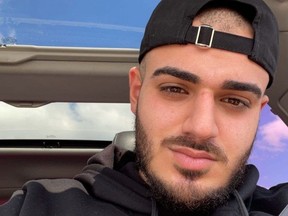Andrew Kanoun, 25, remains in hospital as he recovers from being shot eight times during a robbery in a parking lot near Richmond and Mill streets in London on Aug. 17, 2023. (Submitted photo)
