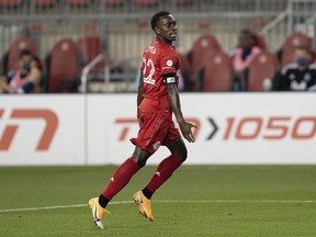 Richie Laryea celebrates after scoring against the Vancouver Whitecaps at BMO Field in 2020. Now he hopes to do the same as a member of the Caps, heading to Toronto for the first time since joining Vancouver.