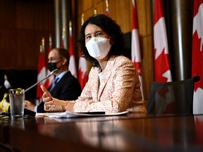 Chief Public Health Officer of Canada Dr. Theresa Tam speaks during a news conference on COVID-19 vaccines and other public health concerns, in Ottawa, on Tuesday, Sept. 12.