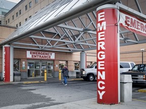 The entrance to the emergency department at Peter Lougheed hospital is pictured in, Calgary on Tuesday, Aug. 22, 2023. An Alberta health official says some of the 22 patients in hospital after an E. coli outbreak at several Calgary daycares have severe symptoms.