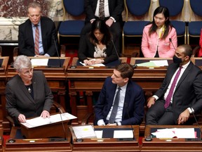 Finance Minister Katrine Conroy introduces her first budget in the legislative assembly on Feb. 28, 2023.