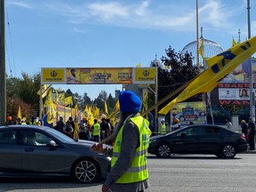 Surrey community members lined up outside the Guru Nanak Sikh Gurdwara on 120th Street in Surrey on Sunday, September 10, 2023 for an unofficial Khalistan vote.