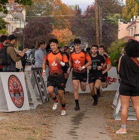 Meraloma junior boys rugby players running onto the field at Connaught Park in Vancouver. - Submitted photo: Meraloma Club