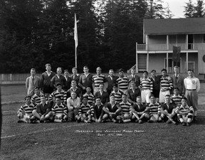 A 1930 photo from the City of Vancouver Archives showing a Japanese rugby team with Vancouver's Meraloma Rugby Club. - Photo credit: Stuart Thomson