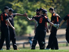 Surrey, BC: September09, 2023 --Meraloma Cricket Club plays the Newton Surrey Cricket Club in the elite division semi-finals at Crescent Cricket Ground in Surrey, BC Saturday, September 9, 2023. (Photo by Jason Payne/ PNG) (For story by Dan Fumano) [PNG Merlin Archive]