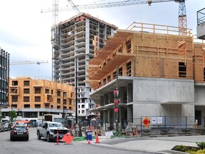 VANCOUVER, BC., May 30, 2023 - Residential construction at the River District as ABC, Vancouver's council majority directed city staff Tuesday to tweak its proposed priorities for processing housing applications, effectively bumping up the importance of market condos, in Vancouver, B.C. on May 30, 2023. (NICK PROCAYLO/PNG) 00101225A [PNG Merlin Archive]