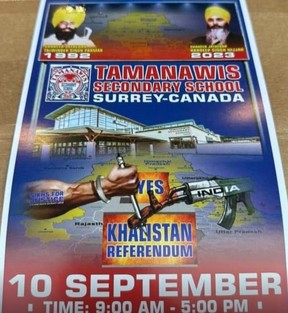 The poster for the Sept. 10 event showed an AK-47 assault rifle being stabbed by a Kirpan below an image of the school in Newton (Submitted)