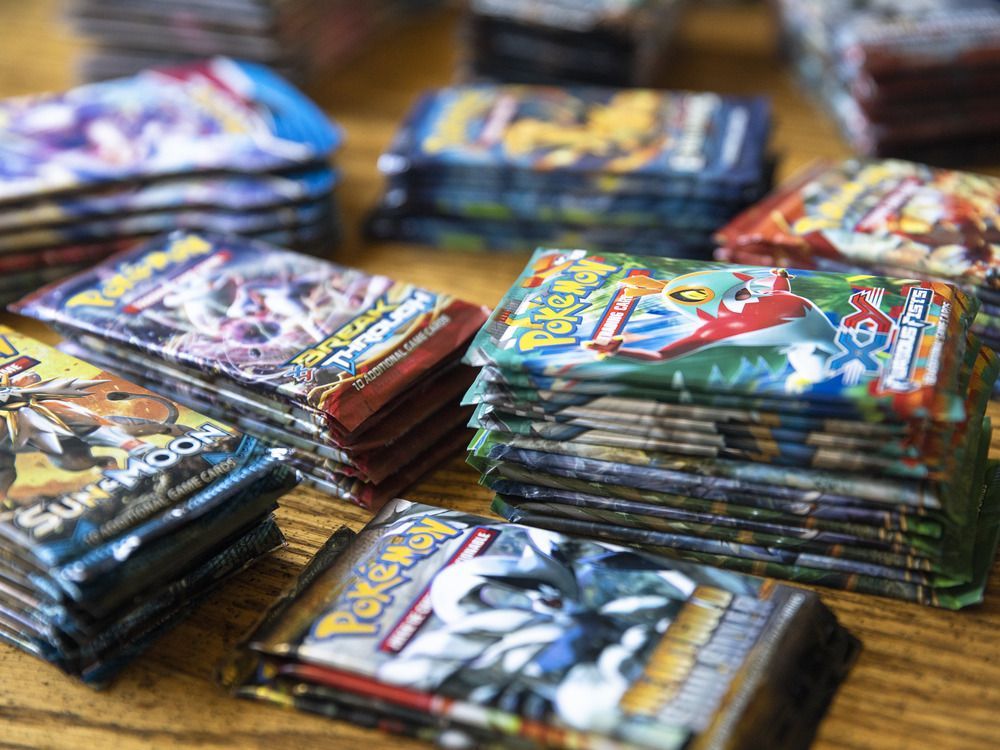 Packs of Pokemon trading cards.