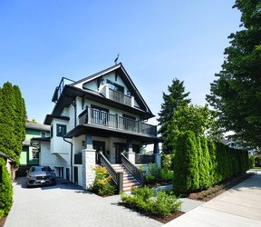 Contractor John Quinton drew on extensive knowledge of period and neighbourhood architecture to help restore this circa 1910 Kitsilano home its original—yet modernized—exterior, from railings to decorative details. Red stucco came off in favour of traditional wood shingles, and a black and white colour scheme.