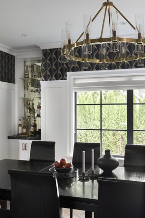 dining room with corner bar