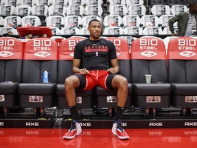 Otto Porter Jr. #32 of the Toronto Raptors warms up ahead of their NBA game against the Cleveland Cavaliers at Scotiabank Arena on October 19, 2022 in Toronto, Canada.